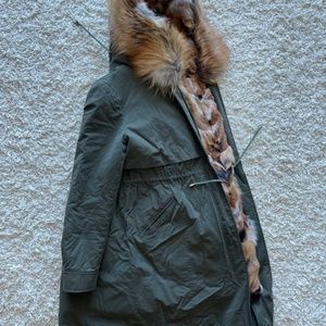 Women's Green Fur-Trimmed Parka